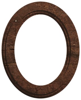 Empty oval wooden frame for paintings and photos on isolated background.	