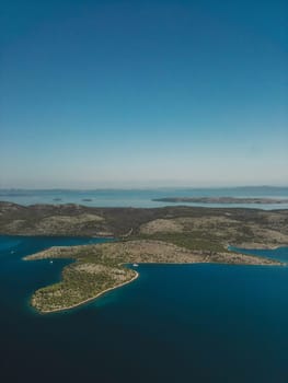 Drone aerial view of Telascica bay, Dugi Otok island in National Park of Croatia