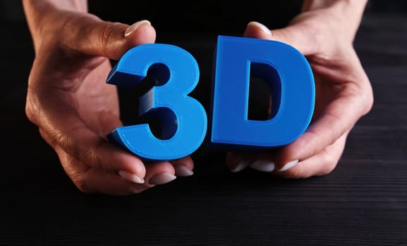 Blue 3D Three-Dimensional Letters Printed With 3D Printer