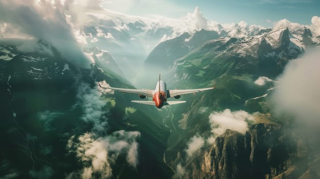 A plane flying over the mountains. travel and travel. High quality photo