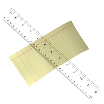 Plastic Ruller and Notepaper isolated on white background. High quality 3d illustration