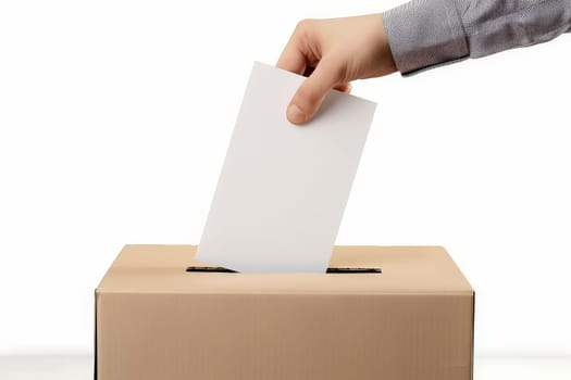 hand putting vote paper into ballot box, generative ai.