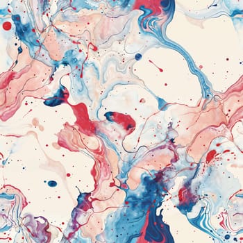 This abstract ink painting features vibrant red, calming blue, and crisp white colors in a seamless pattern. Perfect edge matching.