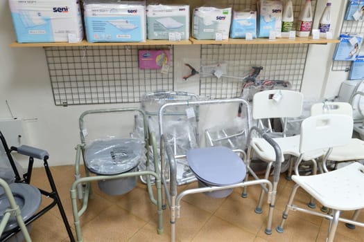 Moscow, Russia - Mar 28. 2024. Interior of the medical store in Zelenograd