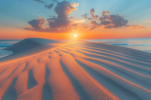 Patterns in the sand dunes under a setting sun, representing natural artistry.