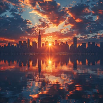 Vivid sunset reflecting on a cityscape, suitable for dramatic and urban backgrounds.