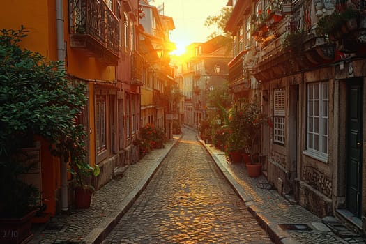 A narrow alley bathed in warm sunlight, flanked by historic buildings, evoking curiosity and exploration.