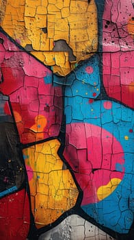 Close-up of colorful graffiti tags, capturing urban expression and street art themes.