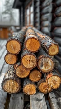 Freshly cut wood logs stacked, great for natural and rustic design themes.