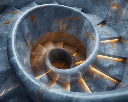 The architectural detail of a spiral staircase, symbolizing ascension and design.