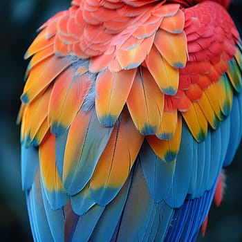 Close-up of a colorful parrot's feathers, great for vibrant and exotic projects.