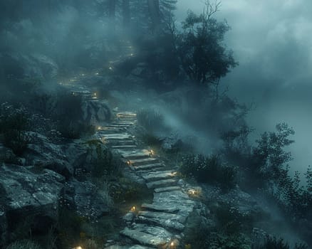 A pathway through a mystical foggy forest, inviting exploration and adventure.