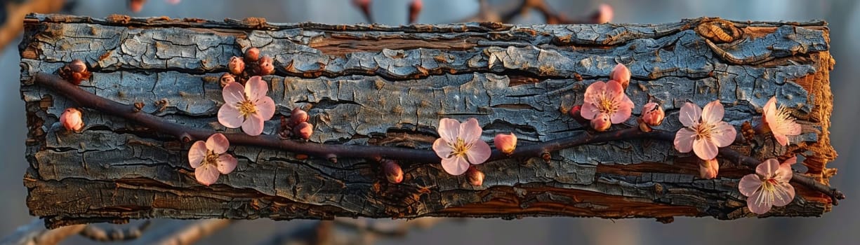 Blooming cherry blossoms against blue sky, ideal for spring and floral themes. Rough bark texture of an old tree, great for nature and rustic designs.