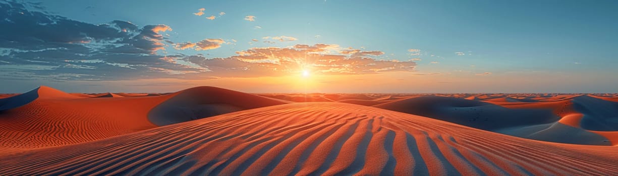 Patterns in the sand dunes under a setting sun, representing natural artistry.