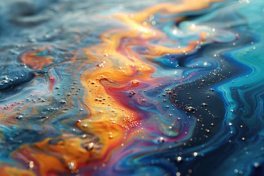 Abstract patterns of oil on water, showcasing the interaction of colors and fluids.