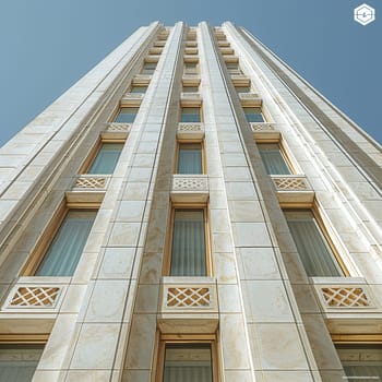 The geometric patterns of a modern skyscraper's facade, symbolizing urban progress and design.