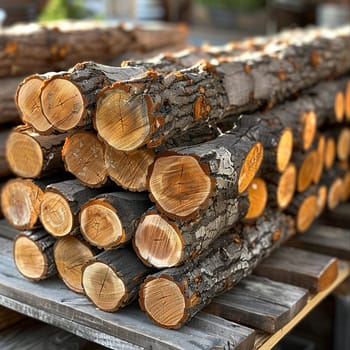 Freshly cut wood logs stacked, great for natural and rustic design themes.