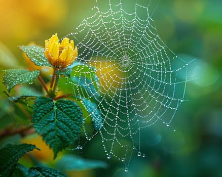 Glistening raindrops on a spider web, capturing the intricacy and beauty of nature.