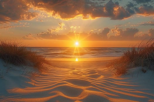 Patterns in the sand dunes under a setting sun, representing natural artistry.