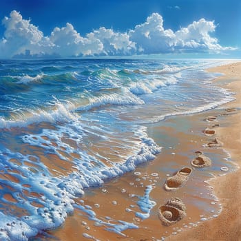 Gentle footprints in the sand leading towards the ocean, symbolizing journey and exploration.