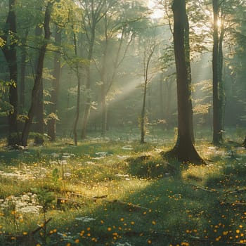 A peaceful forest clearing bathed in sunlight, offering a sanctuary in nature.