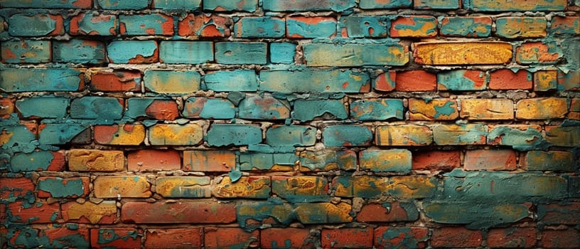 Old brick wall with peeling paint, great for vintage and rustic background themes.