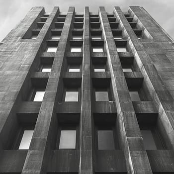 The geometric patterns of a modern skyscraper's facade, symbolizing urban progress and design.
