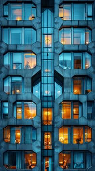 The geometric patterns of a modern skyscraper's facade, symbolizing urban progress and design.