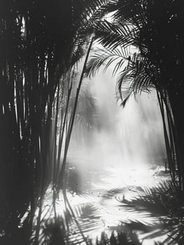 Sunlight casting shadows through a bamboo forest, representing tranquility and natural patterns.