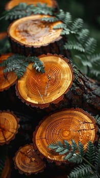 Freshly cut wood logs stacked, great for natural and rustic design themes.