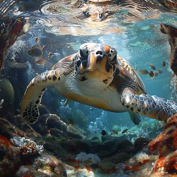 Underwater view of a swimming turtle, capturing marine life and tranquility.