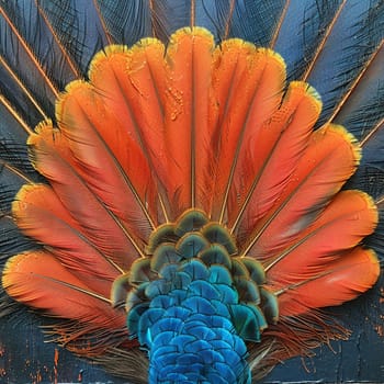 Close-up of a peacock feather, displaying vibrant colors and natural patterns.