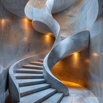 The architectural detail of a spiral staircase, symbolizing ascension and design.