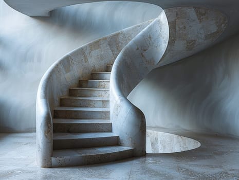 The architectural detail of a spiral staircase, symbolizing ascension and design.