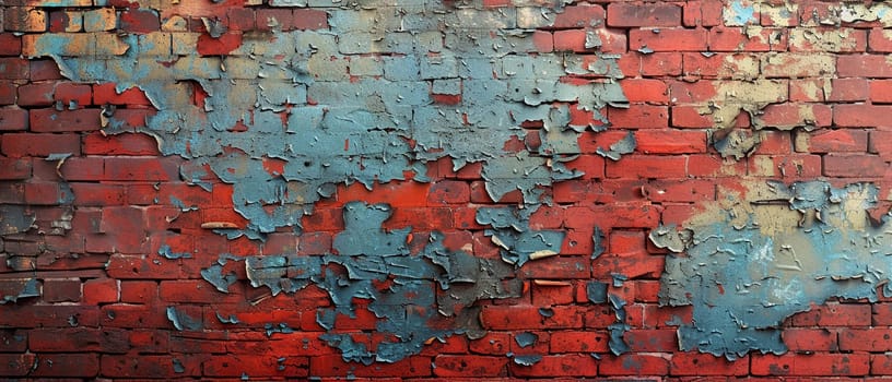 Old brick wall with peeling paint, great for vintage and rustic background themes.