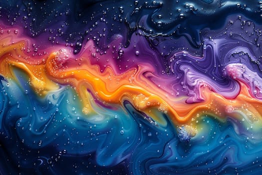 Abstract patterns of oil on water, showcasing the interaction of colors and fluids.