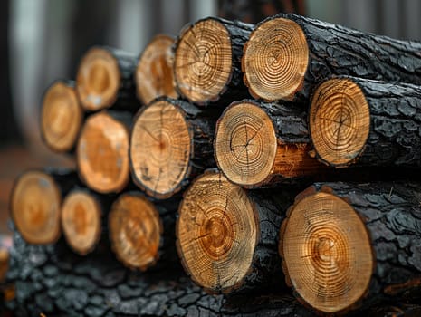 Freshly cut wood logs stacked, great for natural and rustic design themes.