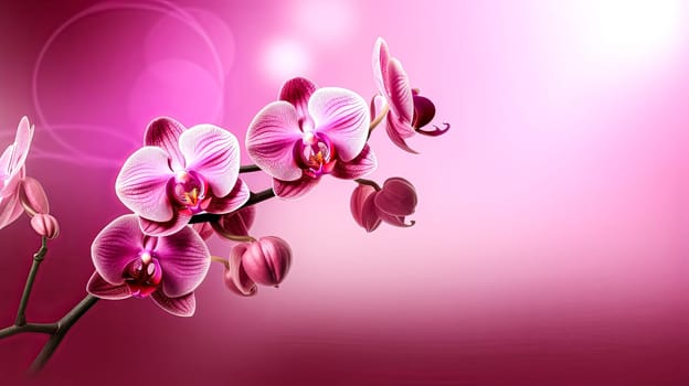 Two pink orchids are shown on a purple background. The flowers are in full bloom and are the main focus of the image. The purple background adds a sense of depth and contrast to the flowers