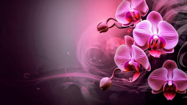 Two pink orchids are shown on a purple background. The flowers are in full bloom and are the main focus of the image. The purple background adds a sense of depth and contrast to the flowers