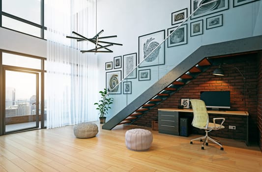 modern home office interior. 3d rendering design concept