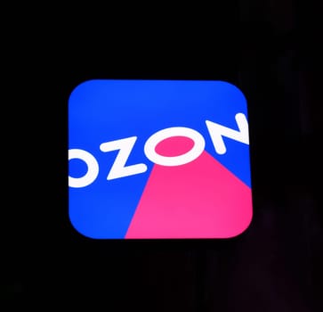 Moscow, Russia - Nov 21. 2023. Ozon online store logo on black background