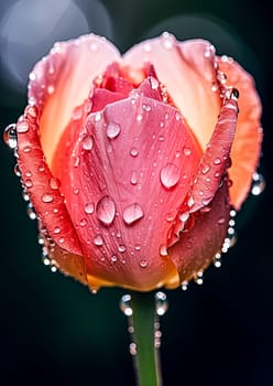 A beautiful pink flower with droplets of water on it. The droplets are small and scattered, giving the flower a delicate and serene appearance