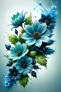 Bouquet of colorful bright flowers, isolated on a blue background.