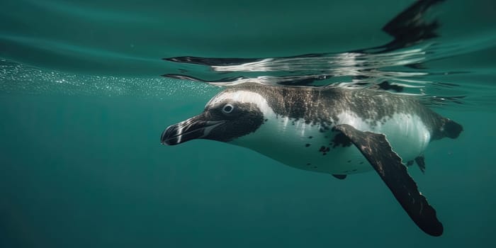 penguin swimming in a water, underwater shoot, generative AI