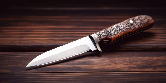 Kitchen Knife made of damascus steel on a table