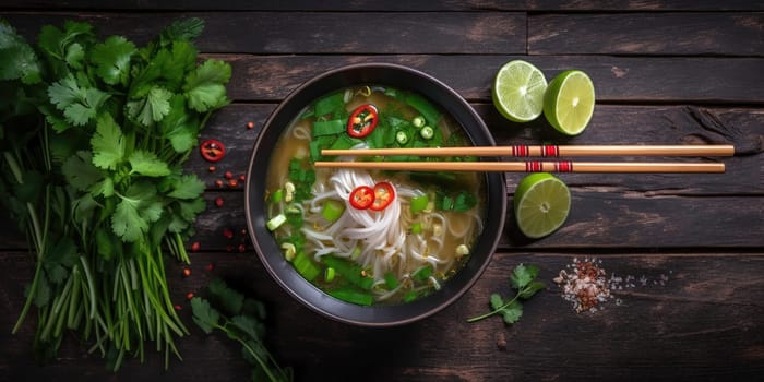 Vietnamese phobo soup top view