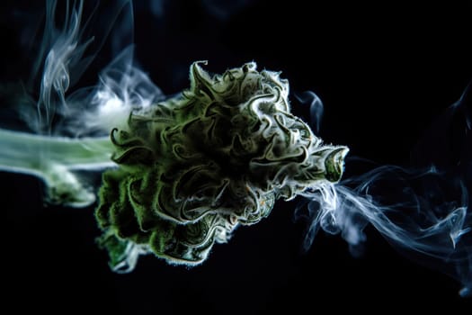 marihuana in smoke of on a black background, generative AI