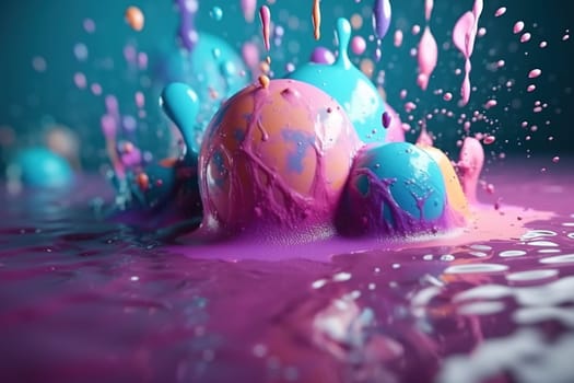 bubbles of pastel paints with colourful splashes, generative AI