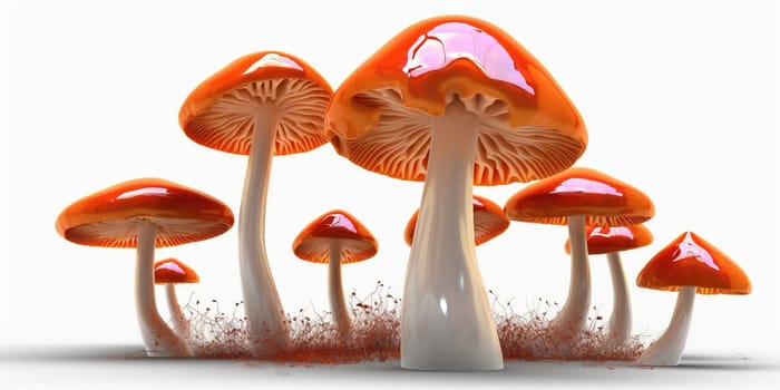 Render of big shiny mushrooms on the white background