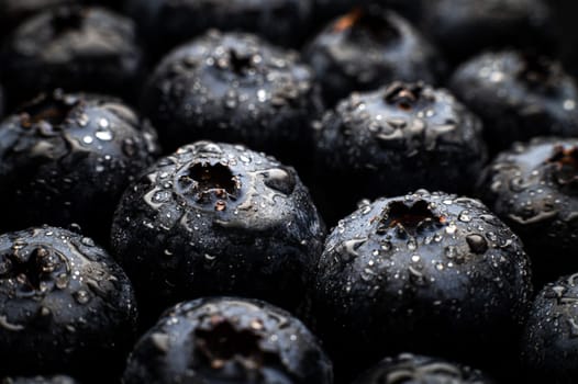 Close-up Wet fresh Blueberry background. Studio macro shot